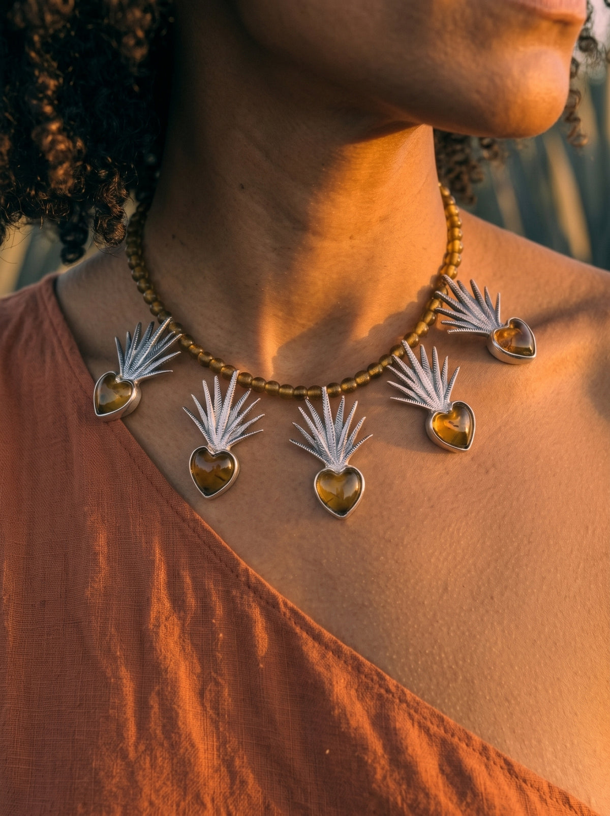 Amber Heart of Agave Necklace